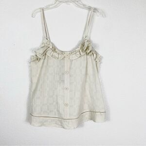 Kori America Ivory Textured Ruffled Button Accent Tank Top